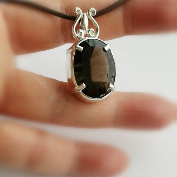 NEW fancy cut Smokey Topaz Smoky Quartz pendant necklace - Picture 6 of 10